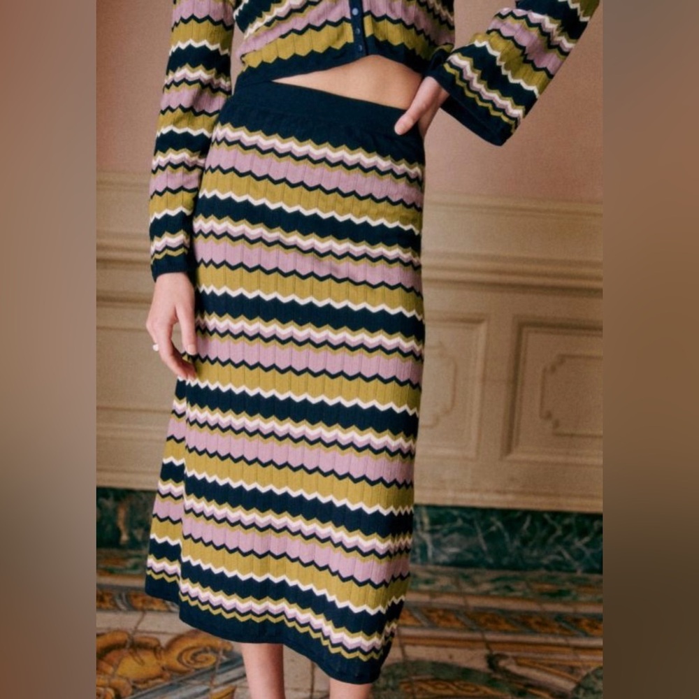 NEW SEZANE Parniane Striped Knit Midi Cotton Skirt  Dress Size Medium - Picture 4 of 15